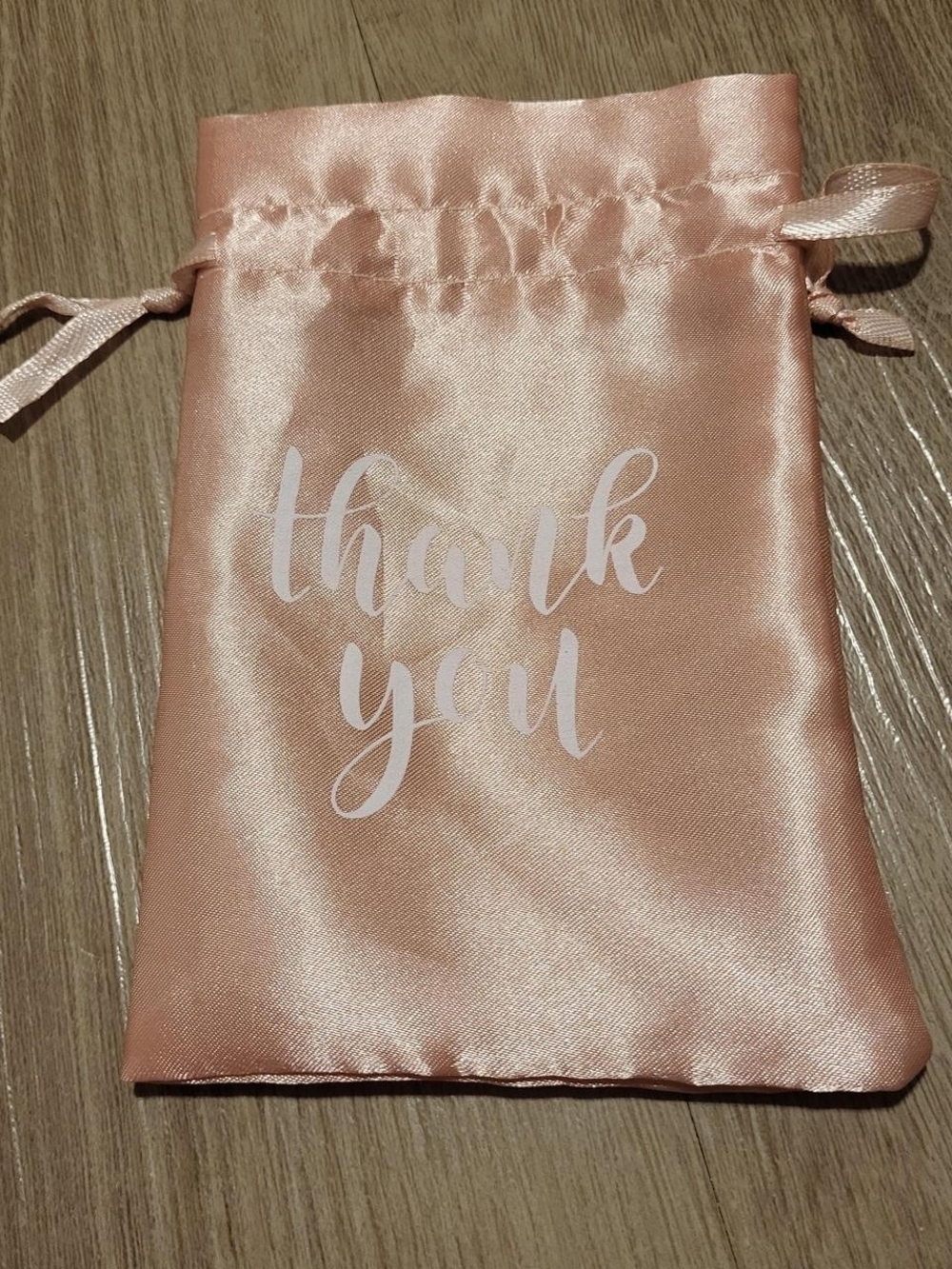 Rose Gold Satin Drawstring Pouch - "Thank You"